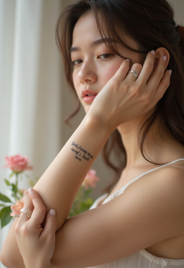 30 Pretty Wrist Tattoos for Women: Delicate & Personal Designs - 23. Minimalist Quote