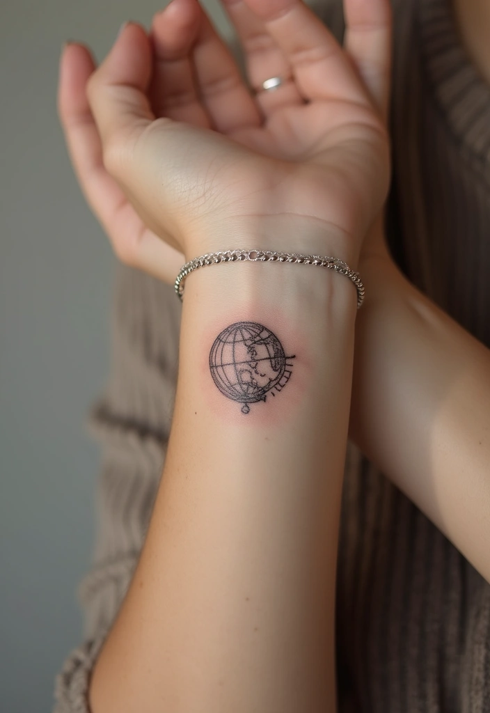 30 Pretty Wrist Tattoos for Women: Delicate & Personal Designs - 24. Tiny Globe
