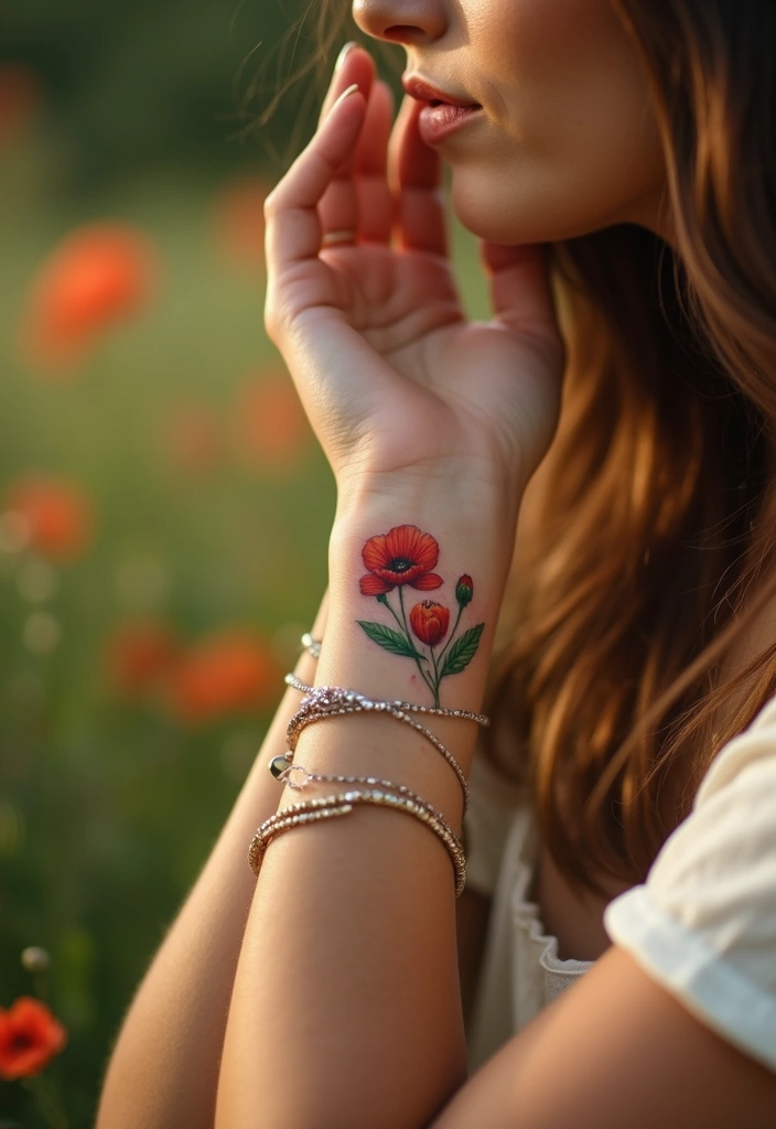 30 Pretty Wrist Tattoos for Women: Delicate & Personal Designs - 26. Small Poppy Flower