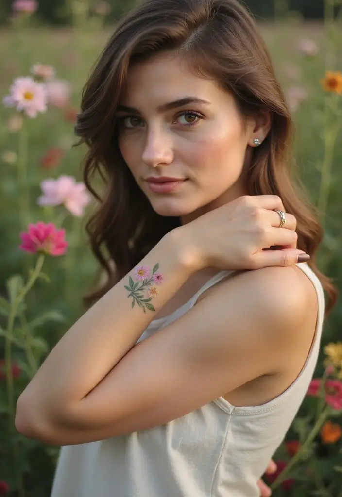 30 Pretty Wrist Tattoos for Women: Delicate & Personal Designs - 6. Tiny Wildflower Bouquet