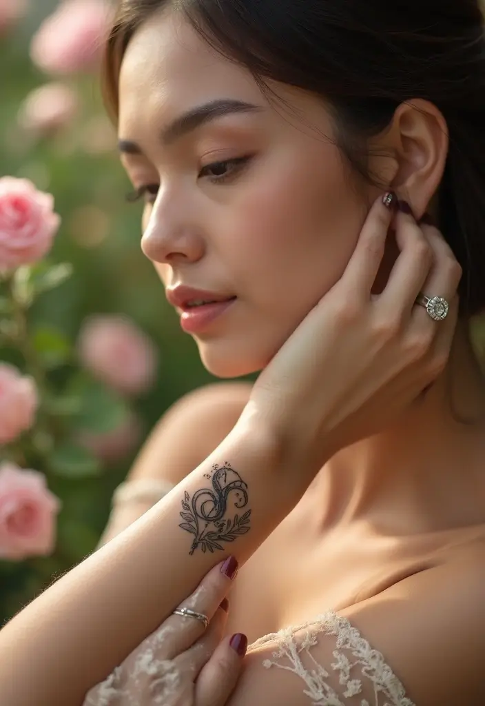 30 Pretty Wrist Tattoos for Women: Delicate & Personal Designs - 7. Personal Initials with Floral Accents