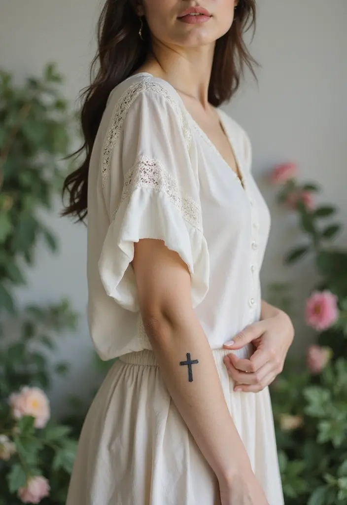 30 Simple Tattoos for Women: Minimalist & Elegant Designs - 20. Small Cross