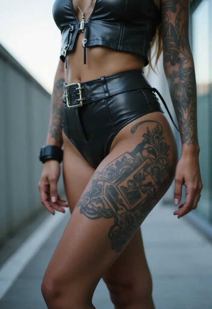 30 Stunning Thigh Tattoos for Women: Elegant, Bold & Meaningful Designs - 23. Futuristic Designs