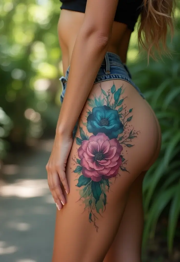 30 Stunning Thigh Tattoos for Women: Elegant, Bold & Meaningful Designs - 9. Watercolor Wonders