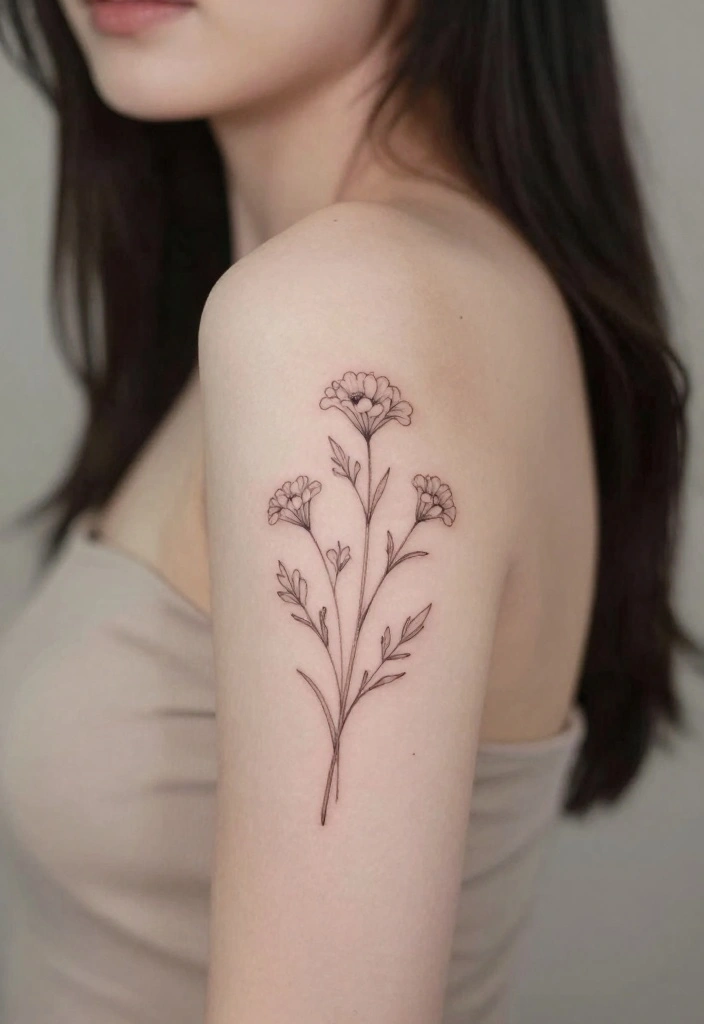 16 Inner Forearm Tattoo Ideas for Women with Elegant Meaning - 3. Minimalist Wildflower Bouquet 1