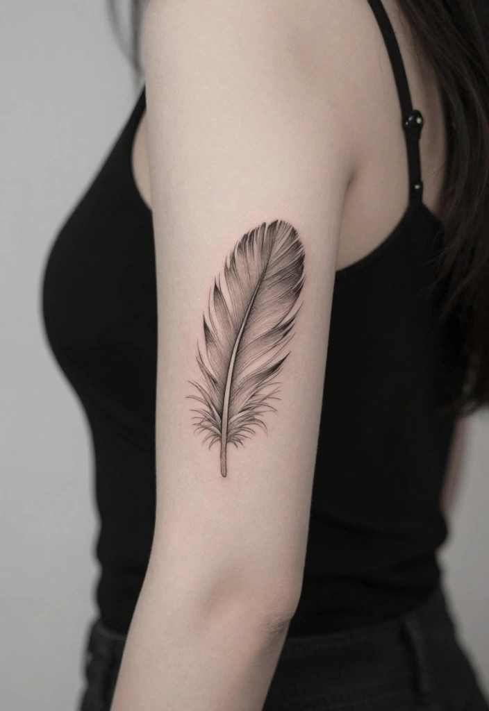 16 Inner Forearm Tattoo Ideas for Women with Elegant Meaning - 4. Delicate Feather Tattoo 1