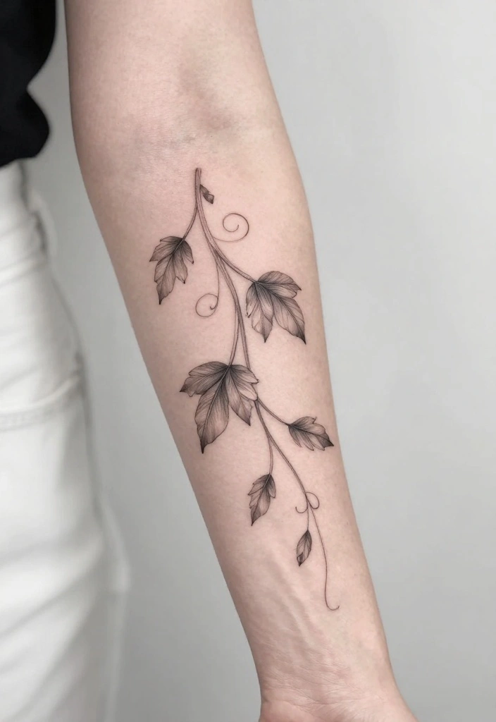 16 Inner Forearm Tattoo Ideas for Women with Elegant Meaning - 5. Vine and Leaf Composition 1