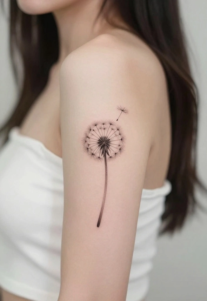 16 Inner Forearm Tattoo Ideas for Women with Elegant Meaning - 9. Minimalist Dandelion Wishes 1
