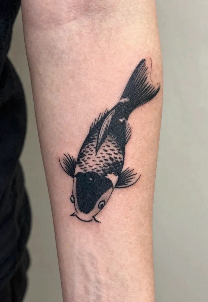 16 Koi Fish Forearm Tattoo Ideas with Powerful Symbolism - 1. Minimalist Black Koi 1