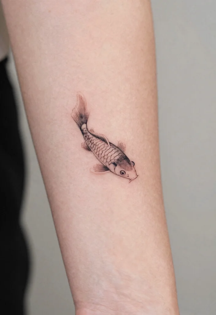 16 Koi Fish Forearm Tattoo Ideas with Powerful Symbolism - 10. Tiny Minimalist Koi 1