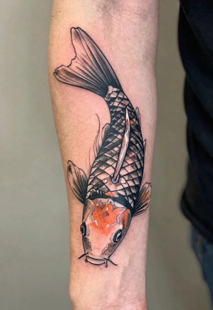 16 Koi Fish Forearm Tattoo Ideas with Powerful Symbolism - 4. Geometric Koi Design 1