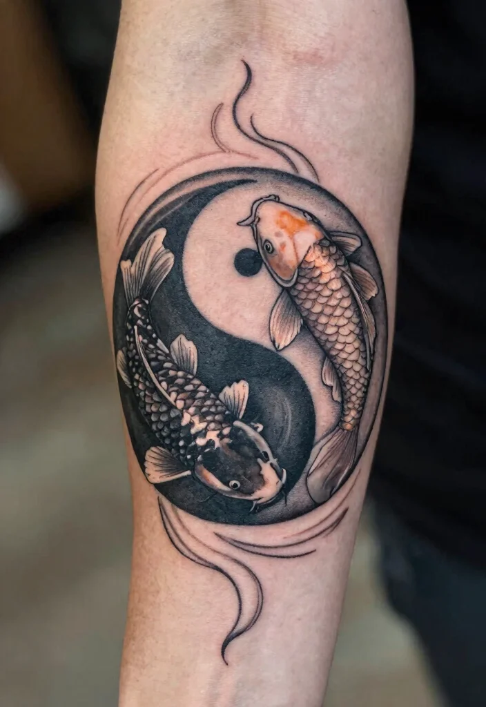 16 Koi Fish Forearm Tattoo Ideas with Powerful Symbolism - 5. Yin-Yang Koi Fish 1