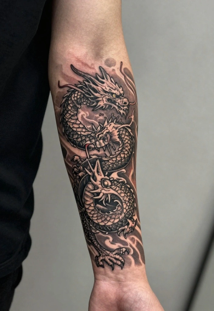 17 Dragon Forearm Tattoo Designs for Men Who Love Mythical Art - 10. The Intertwined Dragons 1