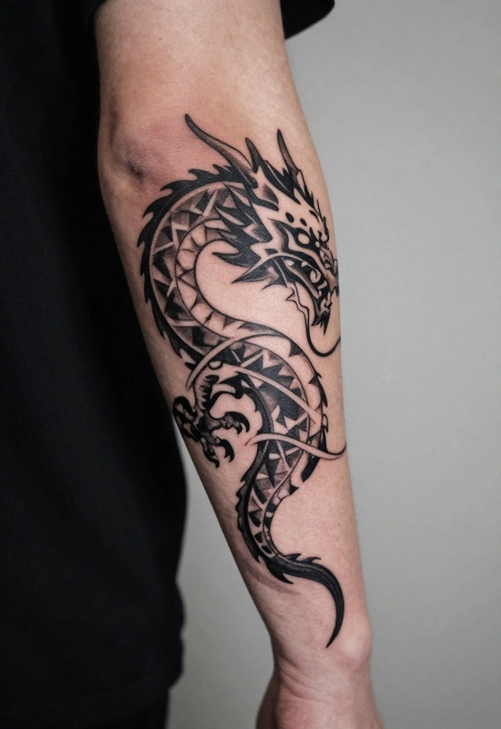 17 Dragon Forearm Tattoo Designs for Men Who Love Mythical Art - 13. The Geometric Dragon 1