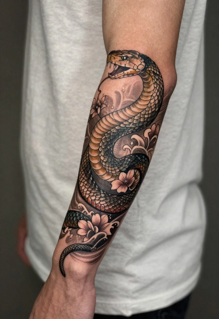 17 Dragon Forearm Tattoo Designs for Men Who Love Mythical Art - 2. The Serpent-Dragon Hybrid 1