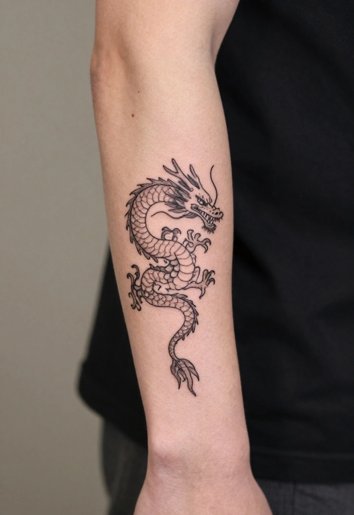 17 Dragon Forearm Tattoo Designs for Men Who Love Mythical Art - 8. The Minimalist Dragon 1