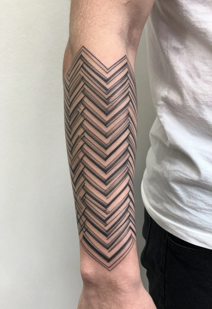 17 Forearm Half Sleeve Tattoo Ideas for Men You'll Want Instantly - 12. Herringbone Patterns 1