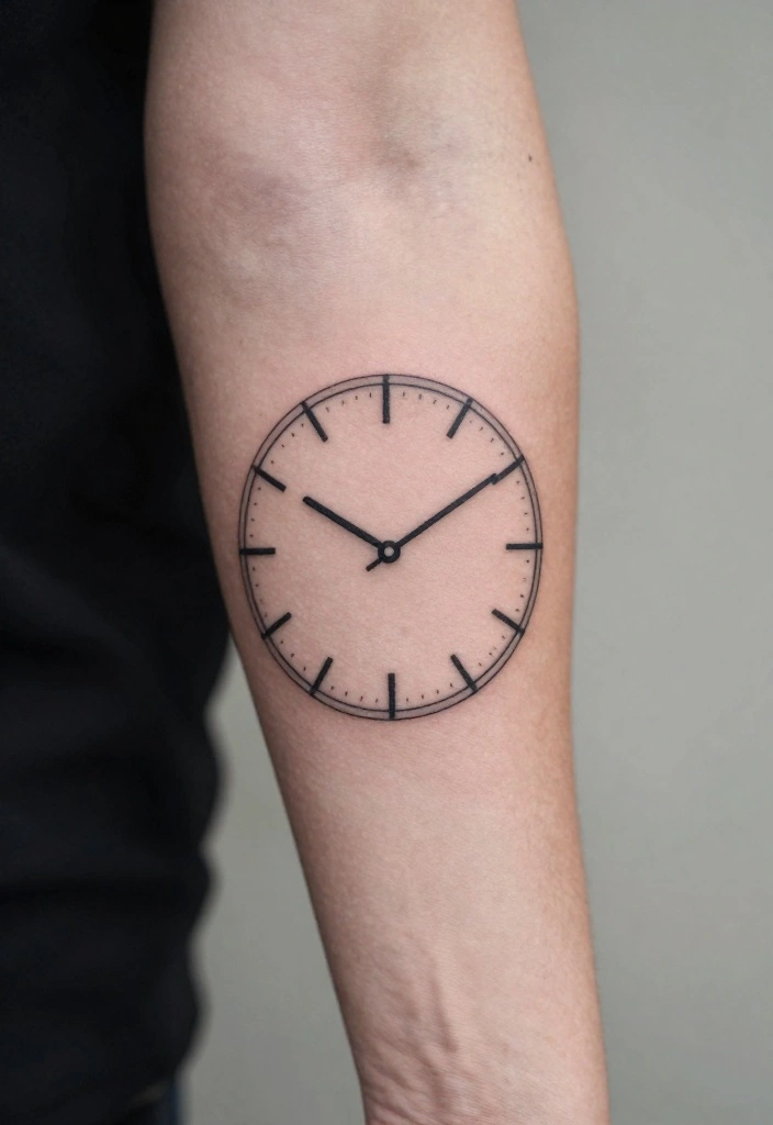 17 Forearm Half Sleeve Tattoo Ideas for Men You'll Want Instantly - 14. Minimalist Clock 1