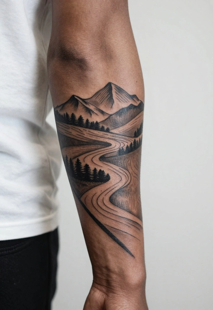 17 Forearm Half Sleeve Tattoo Ideas for Men You'll Want Instantly - 17. Abstract Landscape 1
