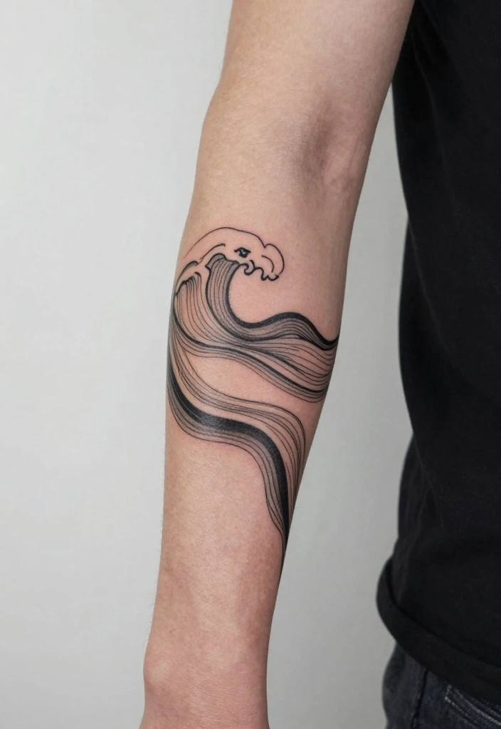 17 Forearm Half Sleeve Tattoo Ideas for Men You'll Want Instantly - 2. Minimalist Waves 1