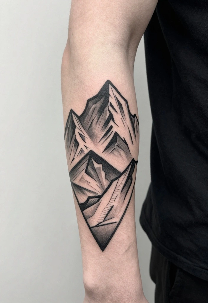 17 Forearm Half Sleeve Tattoo Ideas for Men You'll Want Instantly - 3. Geometric Mountain Range 1