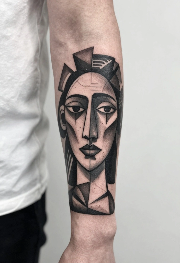 17 Forearm Half Sleeve Tattoo Ideas for Men You'll Want Instantly - 4. Cubist Faces 1