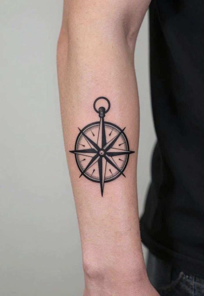 17 Forearm Half Sleeve Tattoo Ideas for Men You'll Want Instantly - 8. Minimalist Compass 1
