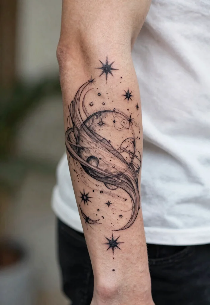 18 Forearm Tattoo Ideas for Men That Balance Art and Masculinity - 13. Celestial Designs 1