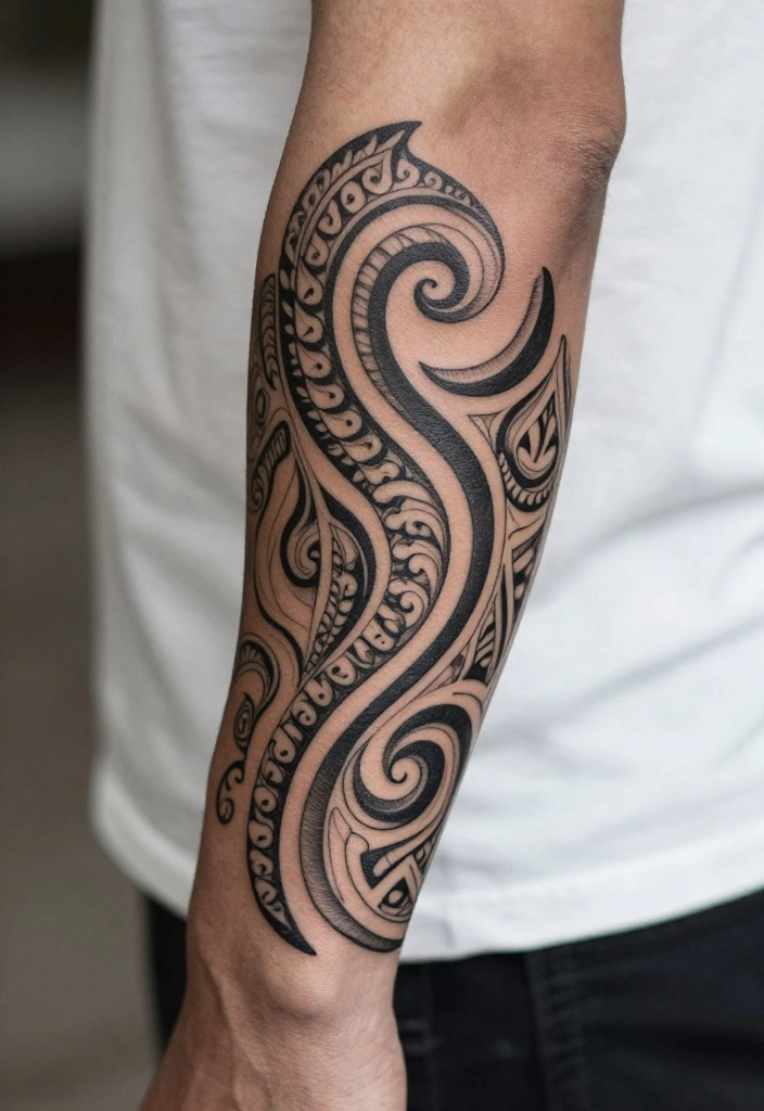 18 Polynesian Forearm Tattoo Designs for Men with Deep Meanings - 1. The Koru – Symbol of New Beginnings 1