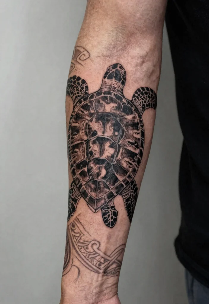 18 Polynesian Forearm Tattoo Designs for Men with Deep Meanings - 11. The Turtle – Symbol of Wisdom and Longevity 1