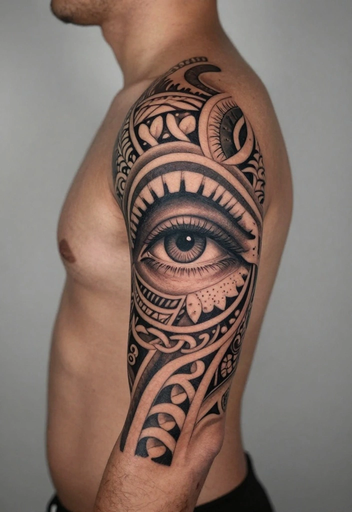 18 Polynesian Forearm Tattoo Designs for Men with Deep Meanings - 14. The Eyes – Guardian Symbols 1