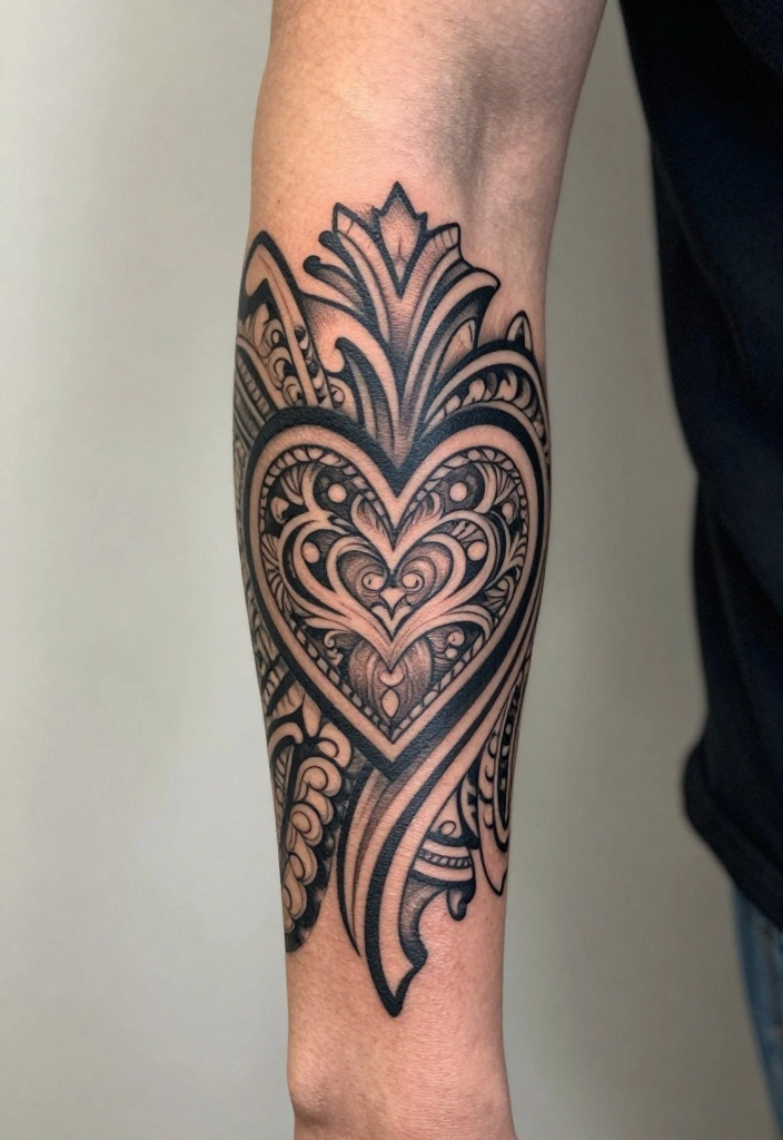 18 Polynesian Forearm Tattoo Designs for Men with Deep Meanings - 15. The Heart – Symbol of Love and Connection 1