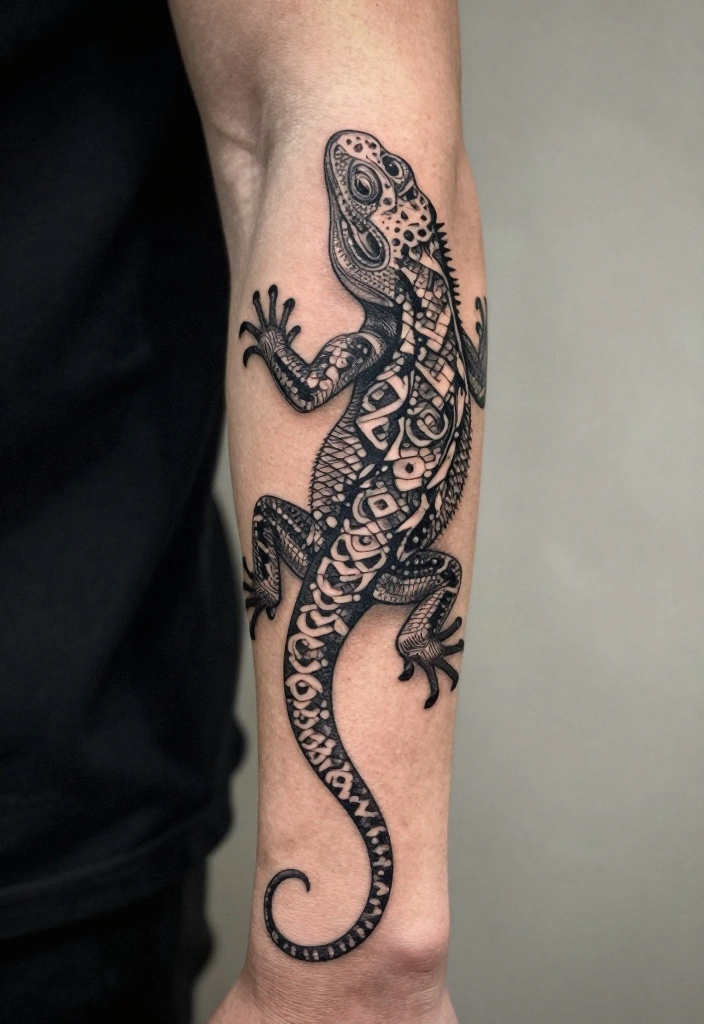 18 Polynesian Forearm Tattoo Designs for Men with Deep Meanings - 7. The Lizard – Symbol of Adaptability 1