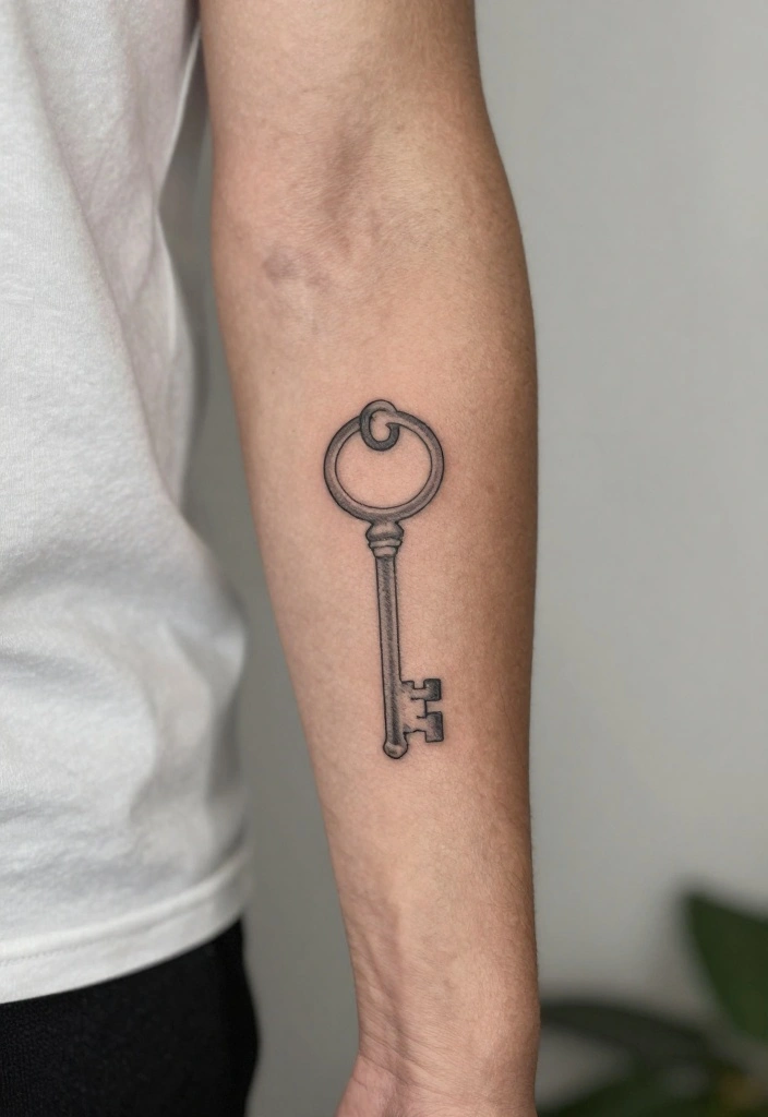 18 Unique Inner Forearm Tattoo Ideas for Men Who Want Something Different - 13. Minimalist Key Designs 1