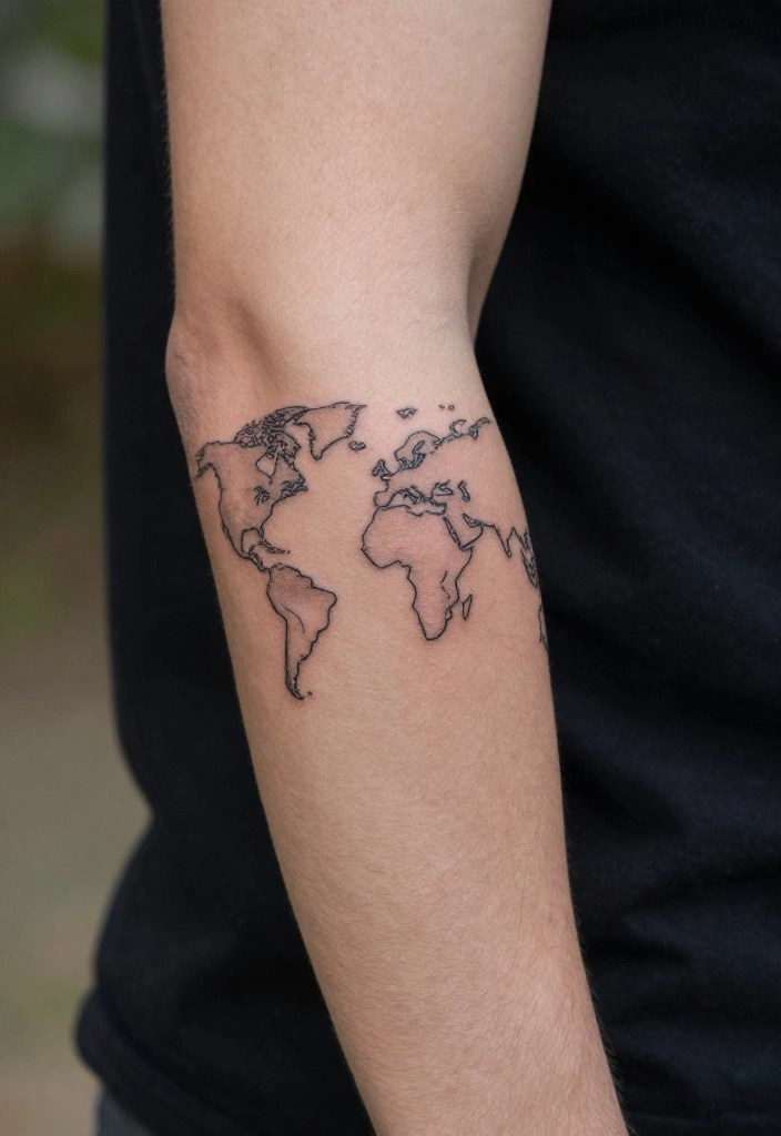 18 Unique Inner Forearm Tattoo Ideas for Men Who Want Something Different - 18. Minimalist World Map 1