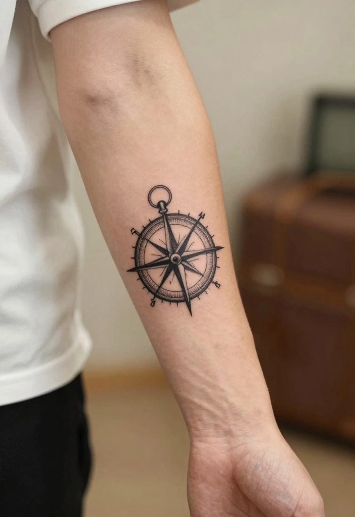 18 Unique Inner Forearm Tattoo Ideas for Men Who Want Something Different - 6. Minimalist Compass Designs 1