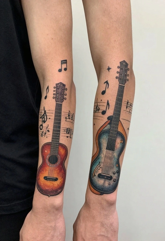 19 Half Sleeve Forearm Tattoo Designs for Men with Strong Personality - 13. Music-Inspired Tattoos 1