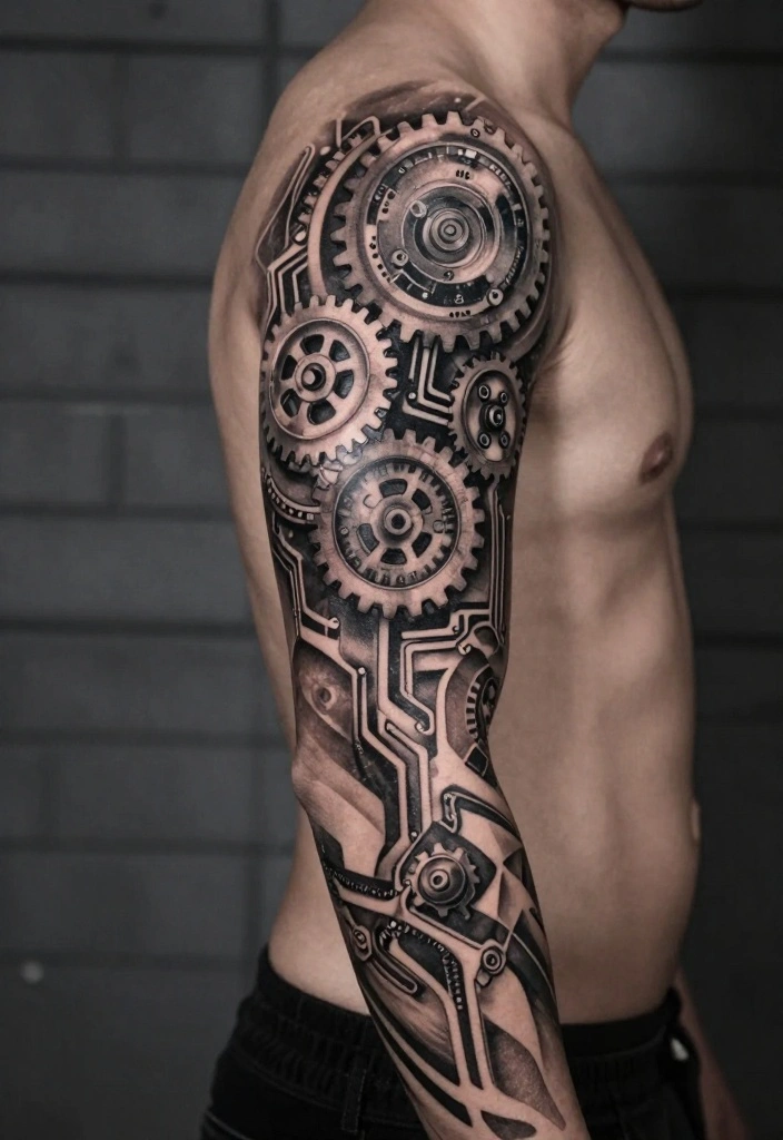 19 Half Sleeve Forearm Tattoo Designs for Men with Strong Personality - 9. Machine-Style Tattoos 1
