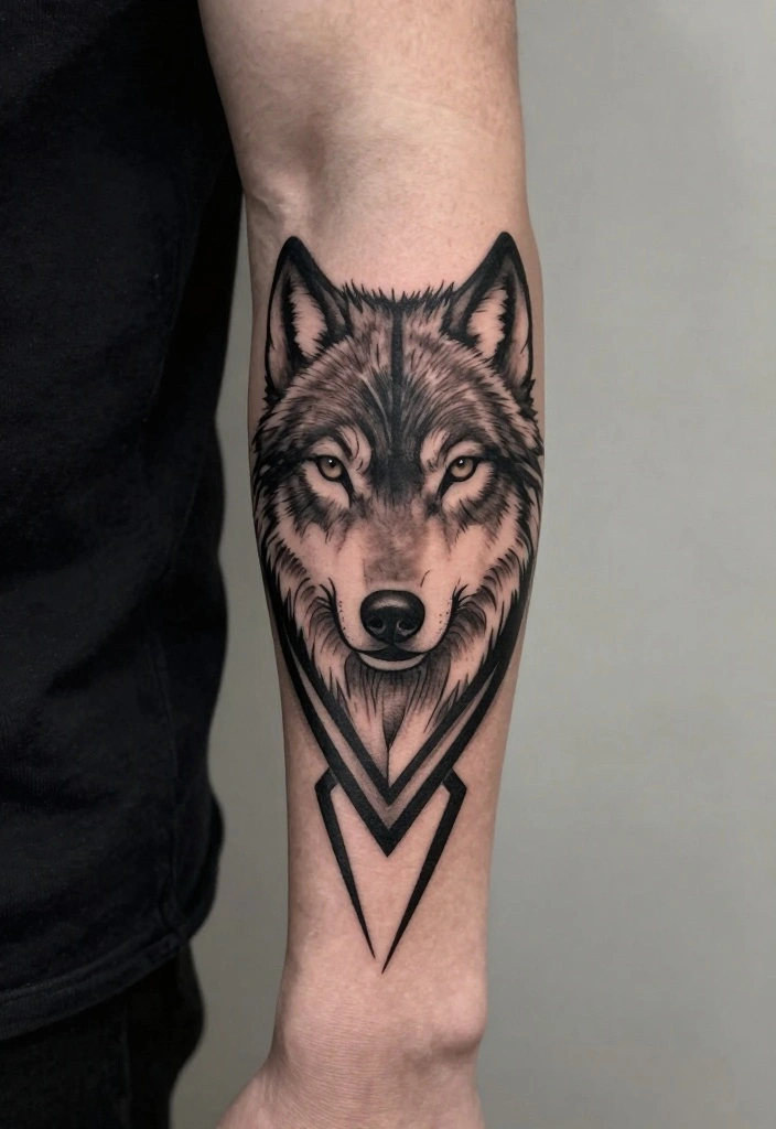 19 Men's Half Sleeve Forearm Tattoo Ideas That Look Insanely Cool - 13. Geometric Wolf 1