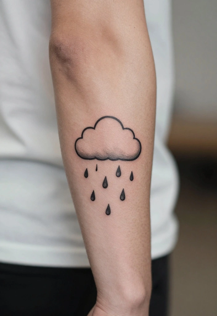 19 Men's Half Sleeve Forearm Tattoo Ideas That Look Insanely Cool - 16. Cloud and Raindrop Tattoos 1