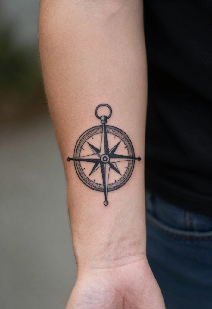 19 Outer Forearm Tattoo Ideas for Men That Stand Out Instantly - 15. Simple Compass Tattoos 1