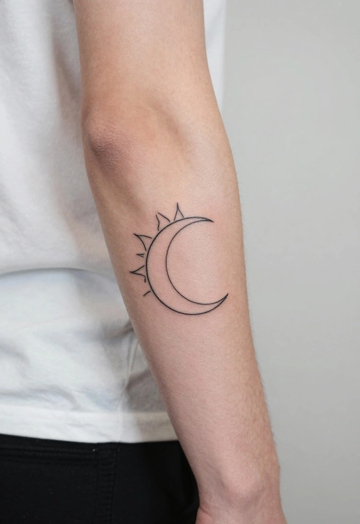 19 Outer Forearm Tattoo Ideas for Men That Stand Out Instantly - 18. Minimalist Sun and Moon Tattoos 1