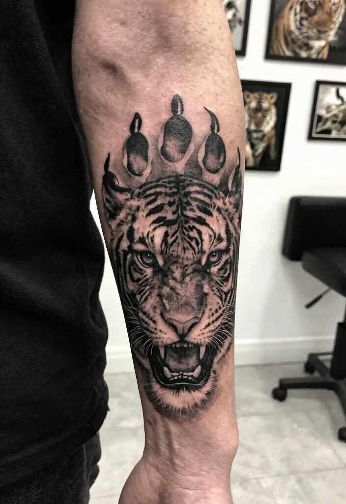19 Tiger Forearm Tattoo Ideas for Men That Symbolize Strength - 3. Intricate Tiger Paw Print 1