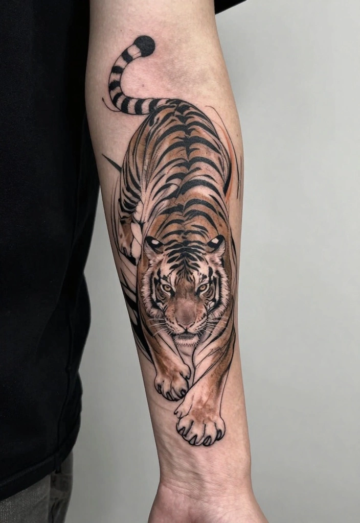 19 Tiger Forearm Tattoo Ideas for Men That Symbolize Strength - 5. Abstract Tiger Design 1