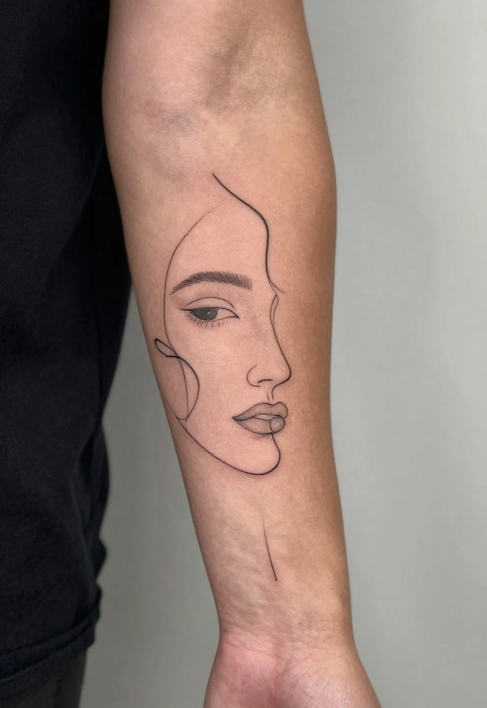 20 Inside Forearm Tattoo Ideas for Men That Look Powerful & Clean - 12. Abstract Faces for Artistic Expression 1