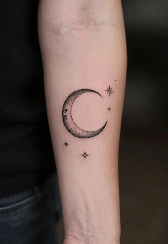 20 Inside Forearm Tattoo Ideas for Men That Look Powerful & Clean - 8. Celestial Bodies: Stars and Moons 1