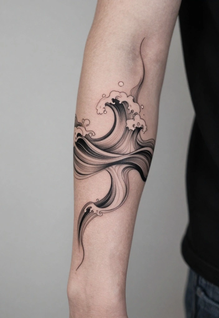 20 Inside Forearm Tattoo Ideas for Men That Look Powerful & Clean - 9. Abstract Waves for Flow and Movement 1
