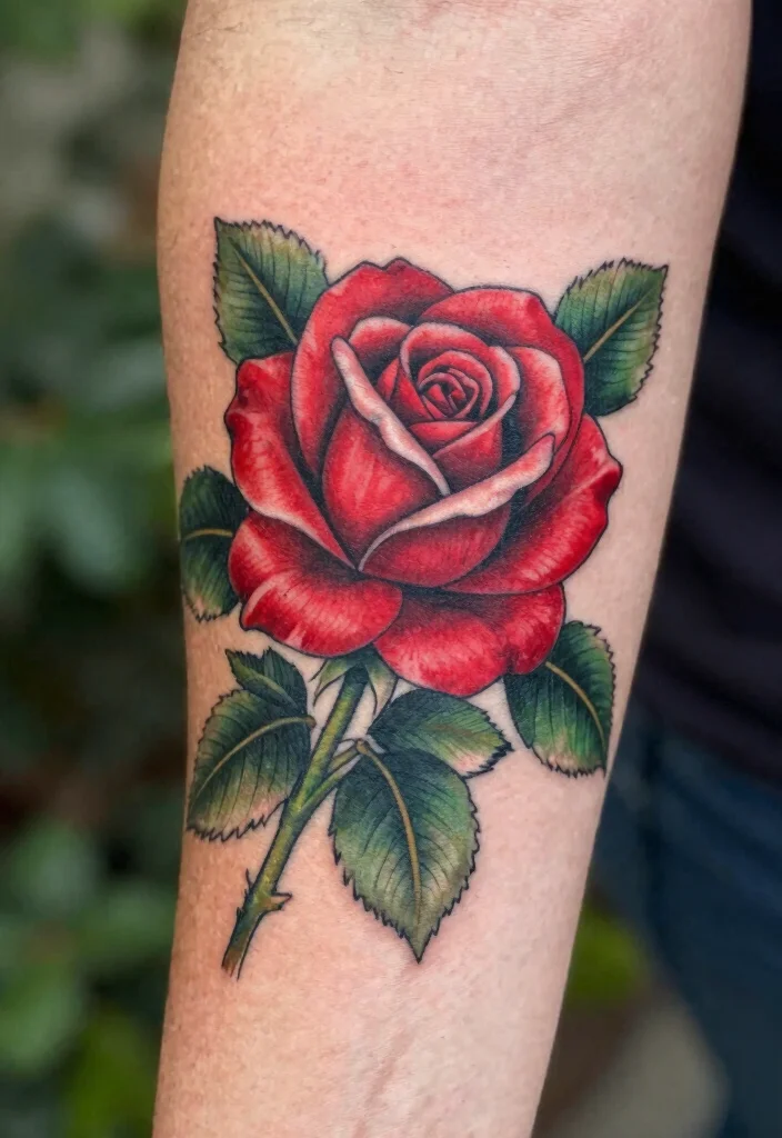 20 Rose Forearm Tattoo Ideas That Combine Beauty and Strength - 1. Classic Red Rose 1