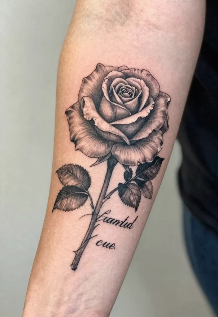 20 Rose Forearm Tattoo Ideas That Combine Beauty and Strength - 10. Rose with Quote 1