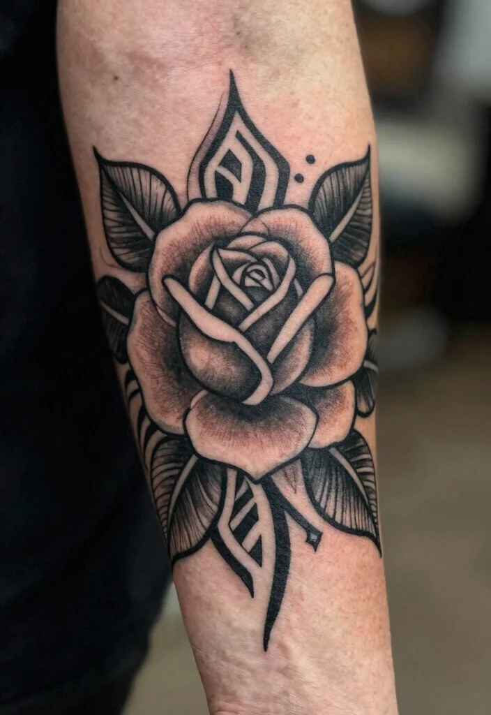 20 Rose Forearm Tattoo Ideas That Combine Beauty and Strength - 11. Tribal Rose 1
